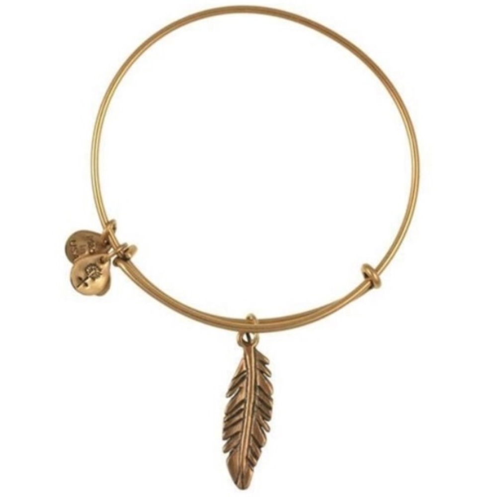 Alex and ani gold feather charm bangle bracelet